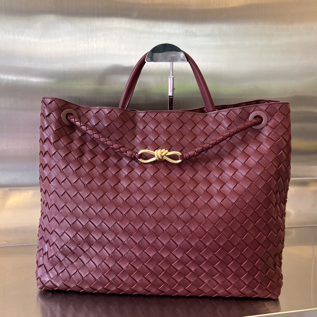 Large Andiamo Intrecciato Leather Top Handle Bag Bordeaux